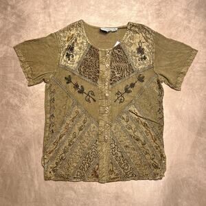 Vintage 90s Speed Limit Floral Embroidered Shirt Button Up Fairy Grunge Peasant